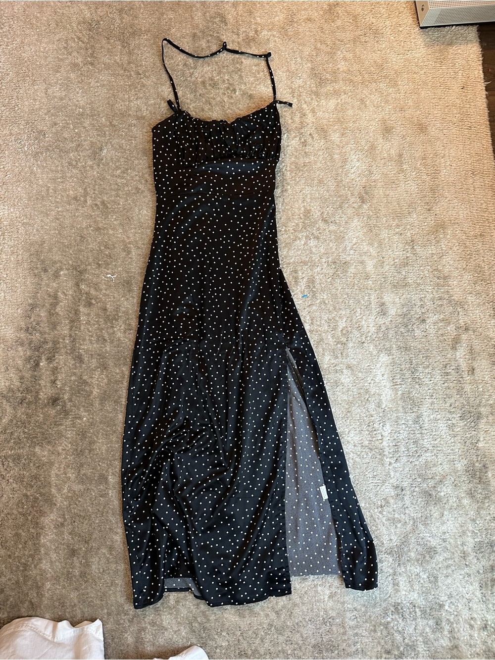 PacSun Black Polka Dot Maxi Slip Dress with Side Slit